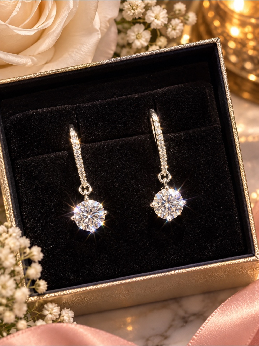 Moissanite 1.0 CT Dangle Earrings S925 Sterling Silver